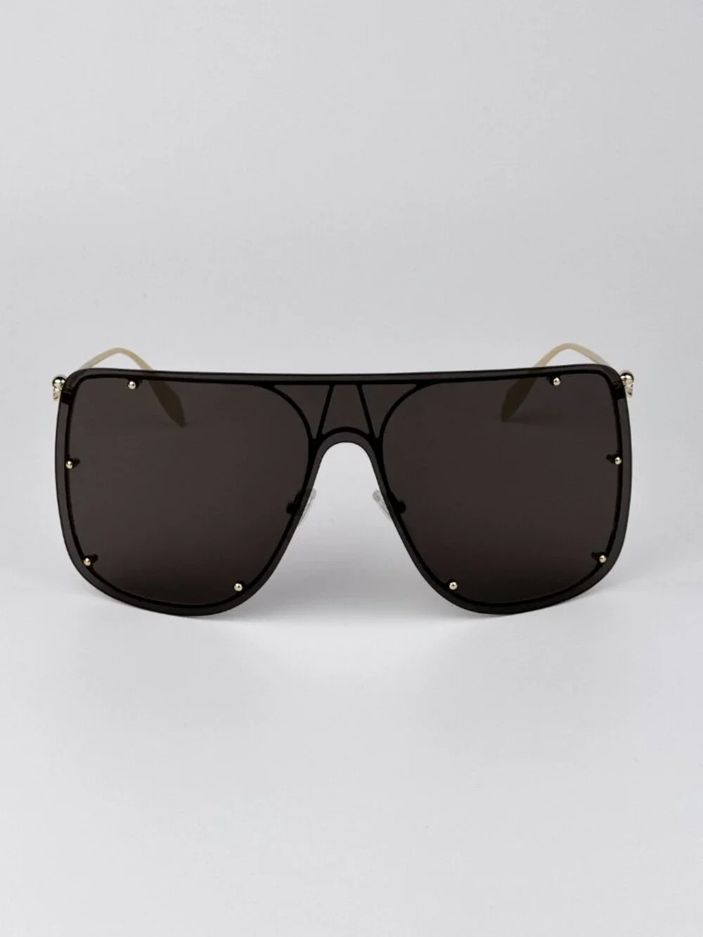 Alexander McQueen Men’s Sunglasses Gold Grey Shield AM0313S 001 NEW AUTHENTIC
